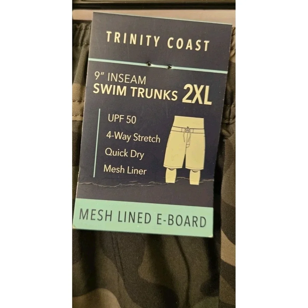 Brand New Trinity Coast‎ 2XL Green Camo Swim Trunks UPF 50 Quick Dry Mesh Liner